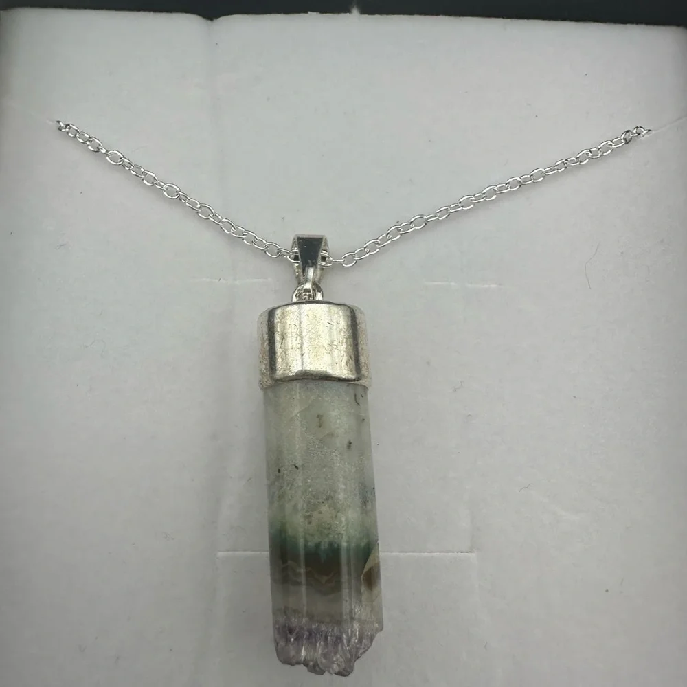 Amethyst and Agate Cylinder Pendant on Box Chain